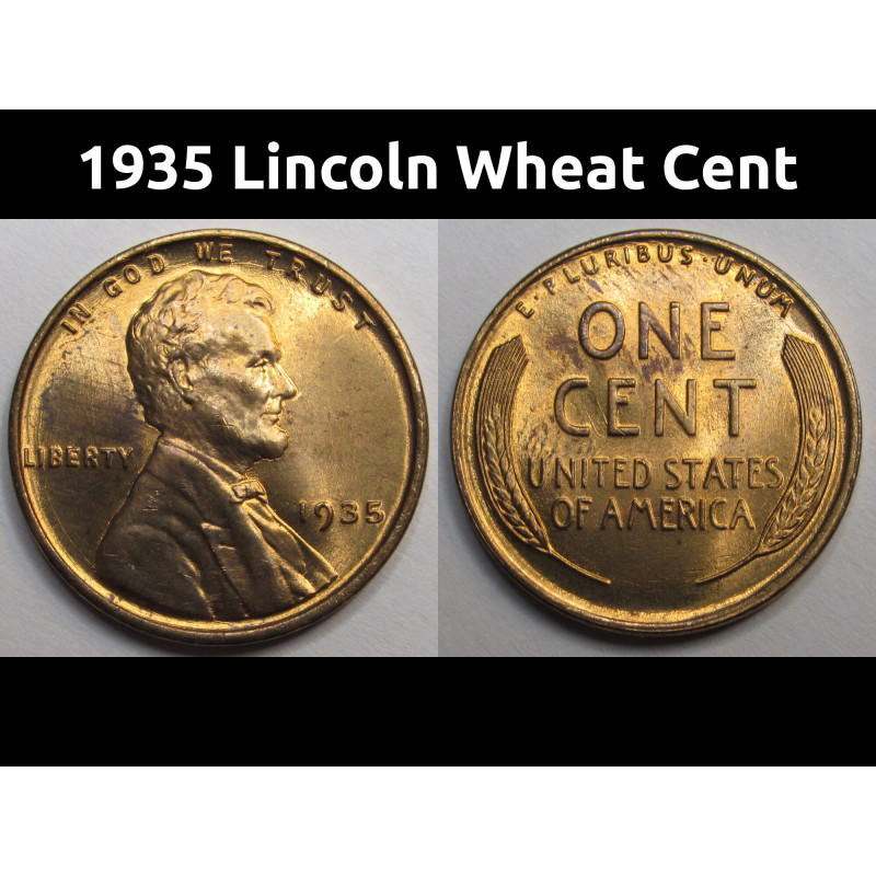 1935 Lincoln Wheat Cent - uncirculated Great Depression era American wheat penny