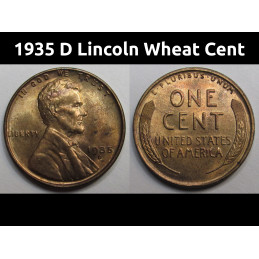 1935 D Lincoln Wheat Cent - uncirculated Denver mintmark antique penny