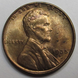 1935 D Lincoln Wheat Cent - uncirculated Denver mintmark antique penny