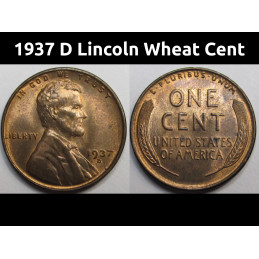 1937 D Lincoln Wheat Cent - antique uncirculated Denver mintmark penny