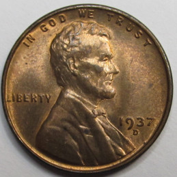 1937 D Lincoln Wheat Cent - antique uncirculated Denver mintmark penny