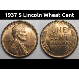 1937 S Lincoln Wheat Cent - antique San Francisco mintmark uncirculated penny