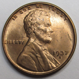 1937 S Lincoln Wheat Cent - antique San Francisco mintmark uncirculated penny