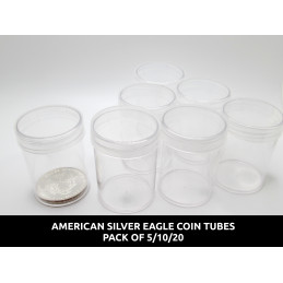 Whitman American Silver Eagle Coin Tubes - Pack of 5 / 10 / 20 - clear round, secure screw top