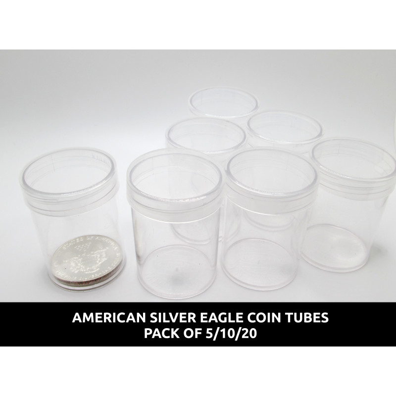 Whitman American Silver Eagle Coin Tubes - Pack of 5 / 10 / 20 - clear round, secure screw top