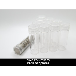 Whitman Dime Coin Tubes - Pack of 5 / 10 / 20 - clear round, secure screw top