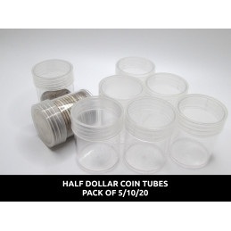 Whitman Half Dollar Coin Tubes - Pack of 5 / 10 / 20 - clear round, secure screw top