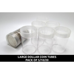 Whitman Large Dollar Coin Tubes - Pack of 5 / 10 / 20 - clear round, secure screw top