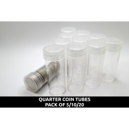 Whitman Quarter Coin Tubes - Pack of 5 / 10 / 20 - clear round, secure screw top