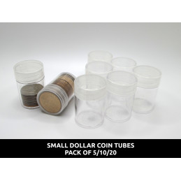 Whitman Small Dollar Coin Tubes - Pack of 5 / 10 / 20 - clear round, secure screw top