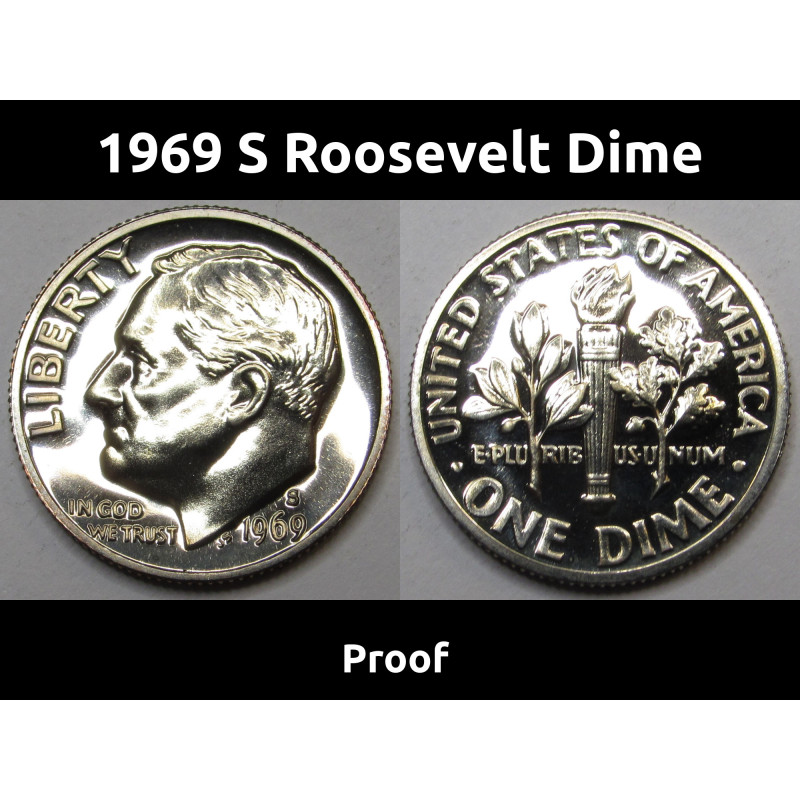 1969 S Roosevelt Dime - vintage proof American dime