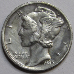 1935 D Mercury Dime - antique Denver mintmark American silver dime