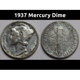 1937 Mercury Dime - antique Depression Era American silver dime