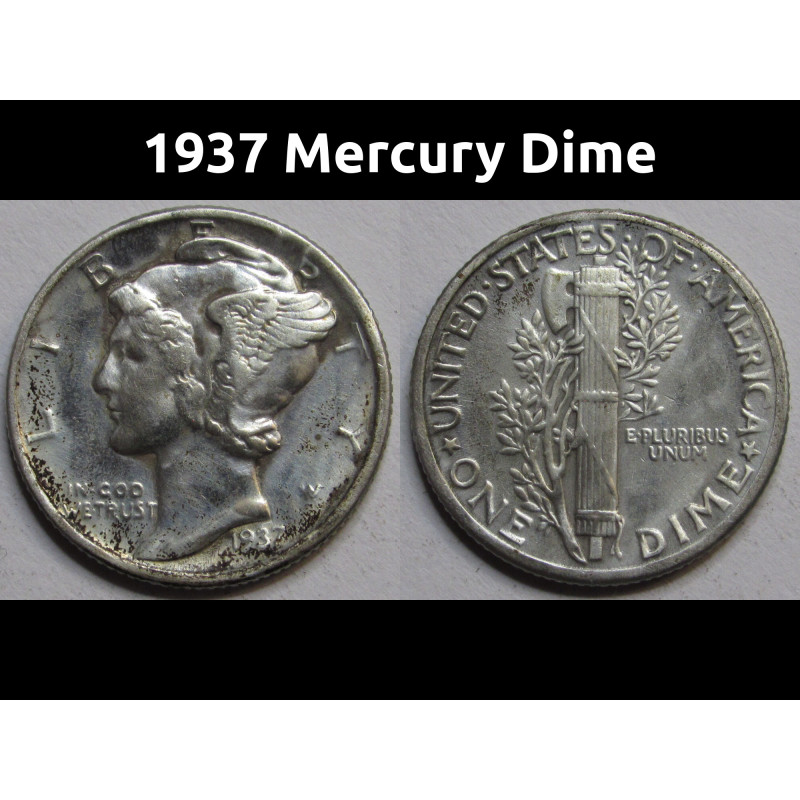 1937 Mercury Dime - antique Depression Era American silver dime