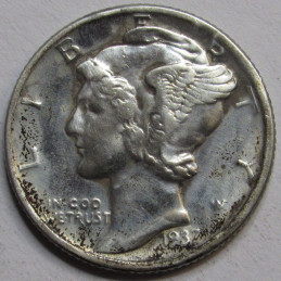 1937 Mercury Dime - antique Depression Era American silver dime