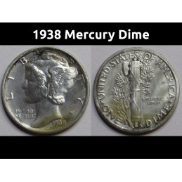 1938 Mercury Dime - antique Great Depression era American dime coin