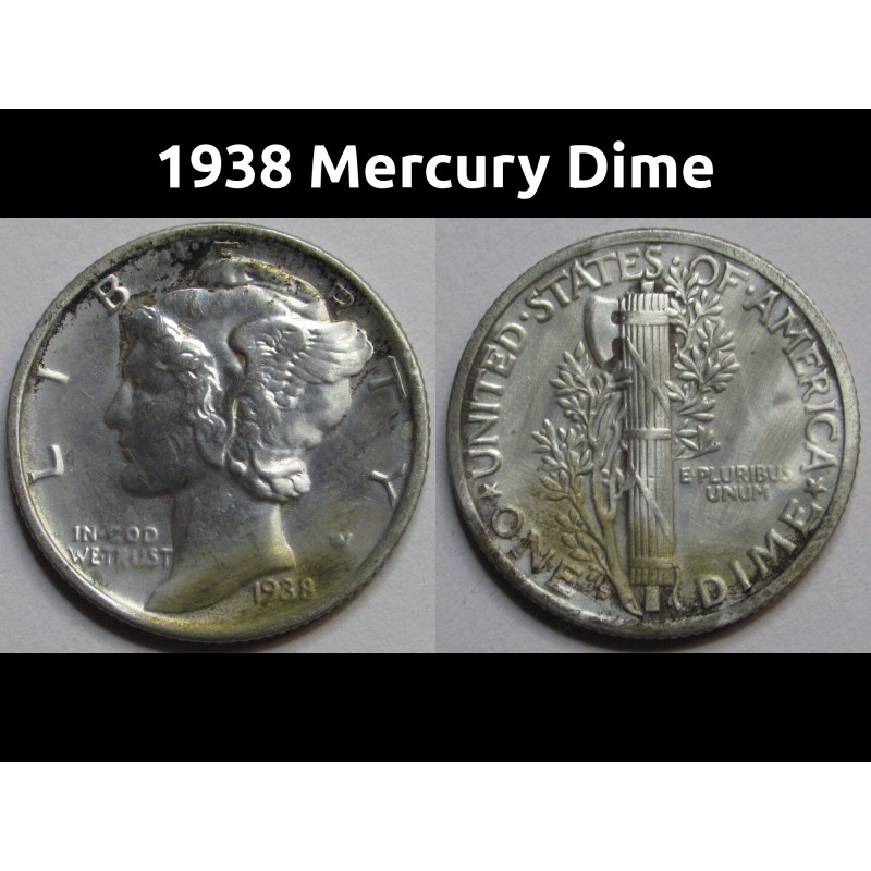 1938 Mercury Dime - antique Great Depression era American dime coin