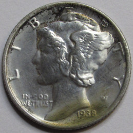 1938 Mercury Dime - antique Great Depression era American dime coin