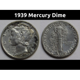 1939 Mercury Dime - antique pre WW2 era American silver dime