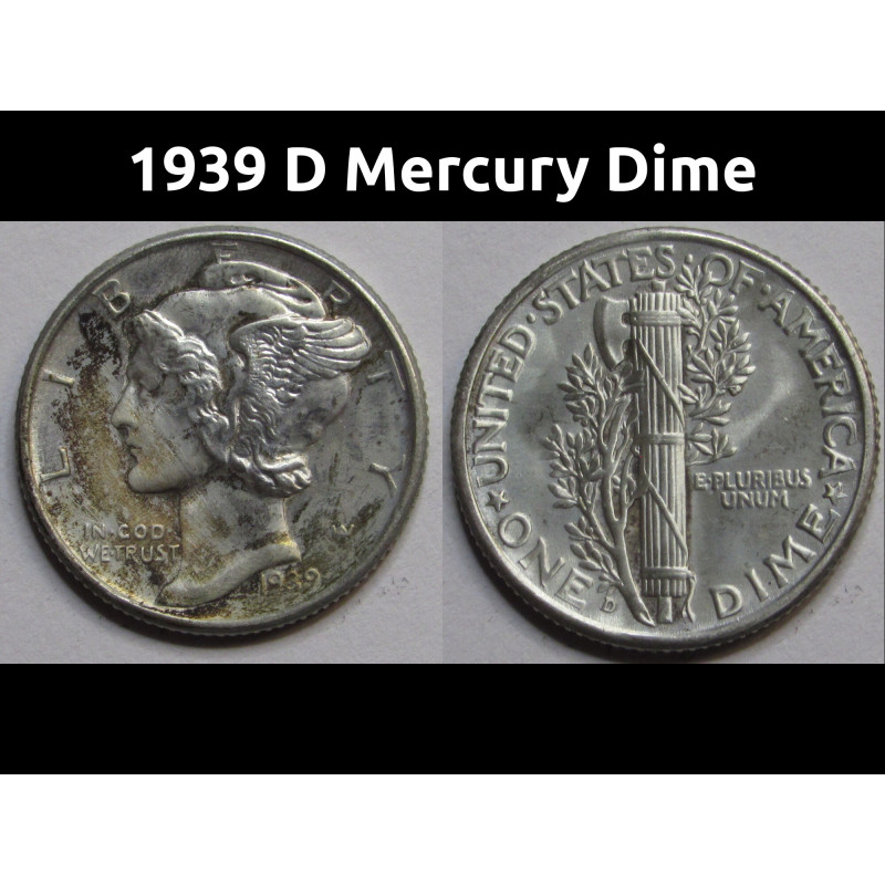 1939 D Mercury Dime - antique Denver mintmark American silver dime