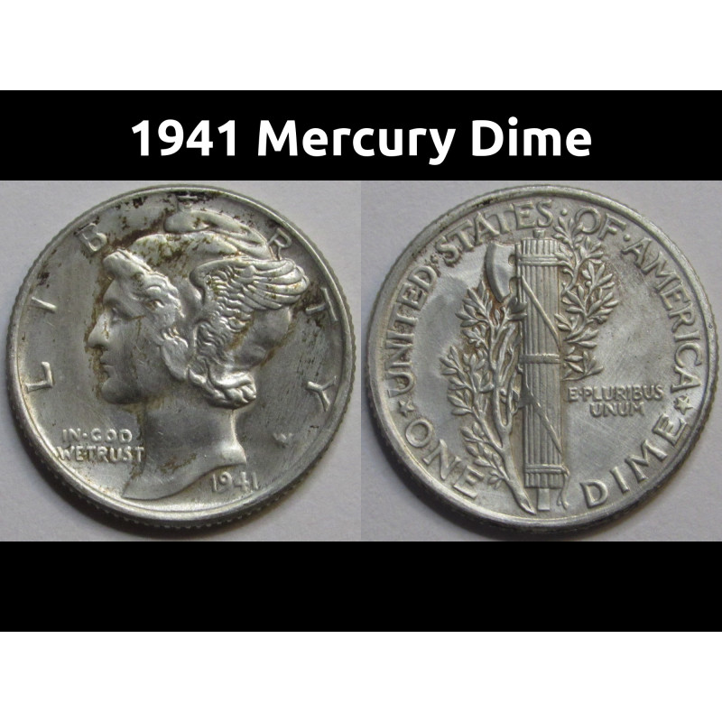 1941 Mercury Dime - antique American silver dime