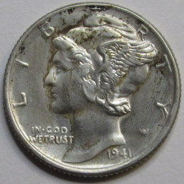 1941 Mercury Dime - antique American silver dime