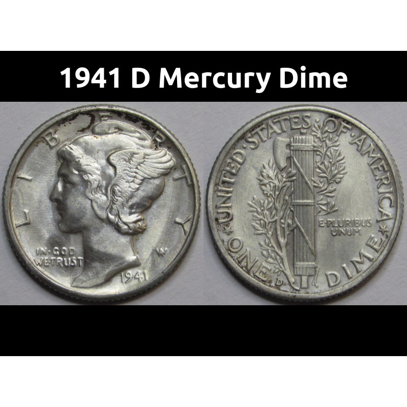 1941 D Mercury Dime - antique Denver mintmark American silver dime