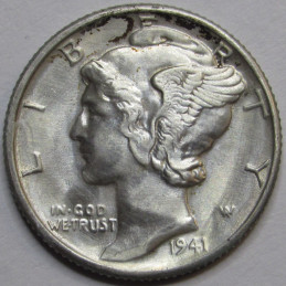 1941 D Mercury Dime - antique Denver mintmark American silver dime