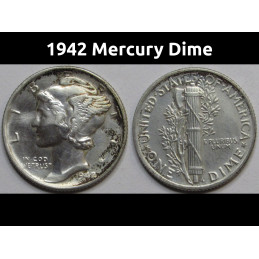 1942 Mercury Dime - antique WW2 era American silver dime