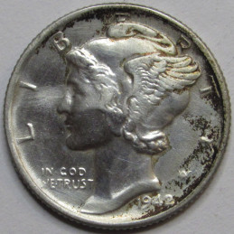 1942 Mercury Dime - antique WW2 era American silver dime