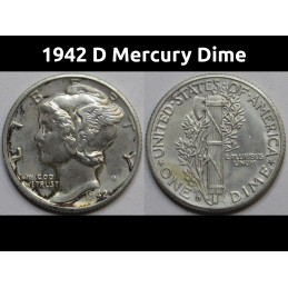 1942 D Mercury Dime - antique Denver mintmark American silver dime