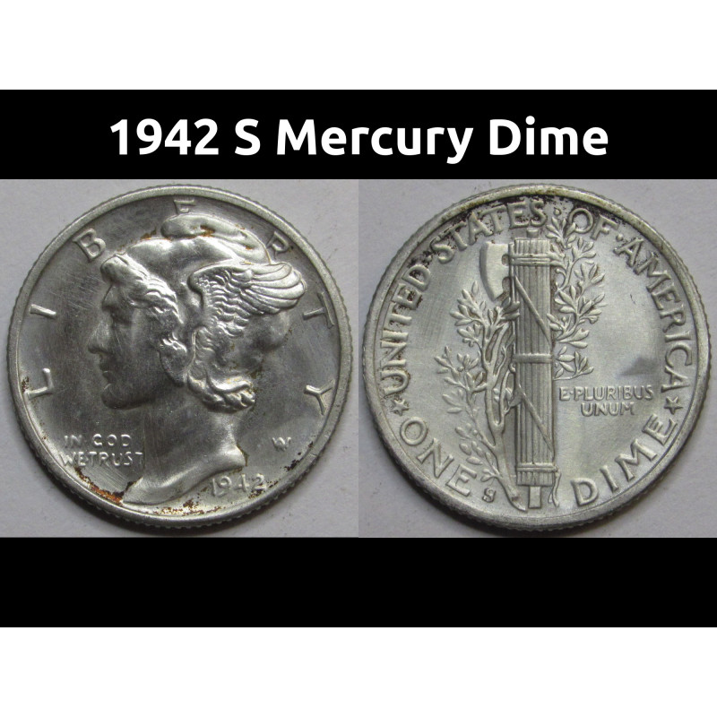 1942 S Mercury Dime - antique WW2 era San Francisco mintmark dime