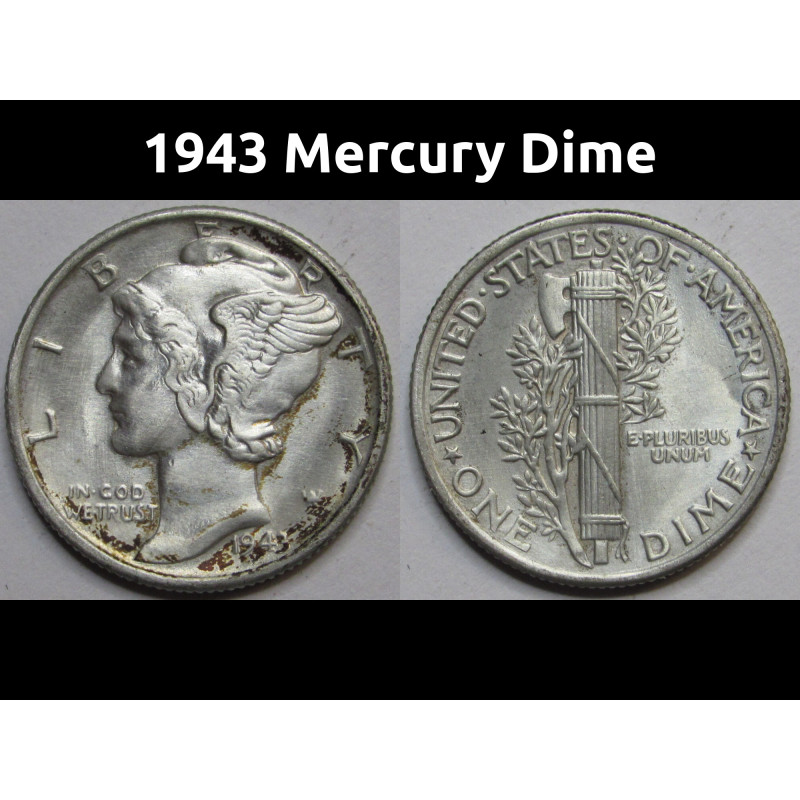 1943 Mercury Dime - antique WW2 era American silver dime