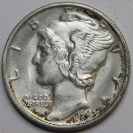 1943 Mercury Dime - antique WW2 era American silver dime