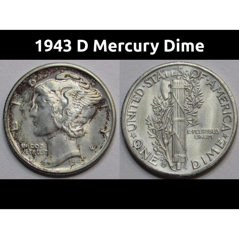 1943 D Mercury Dime - antique Denver mintmark American silver dime