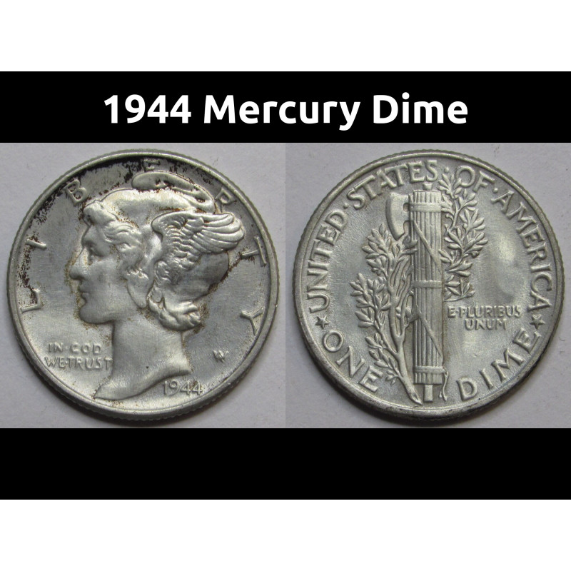 1944 Mercury Dime - antique WW2 era American silver dime