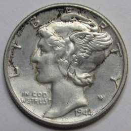 1944 Mercury Dime - antique WW2 era American silver dime