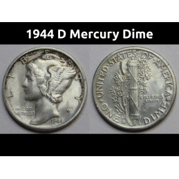 1944 D Mercury Dime - antique WW2 era Denver mintmark American dime