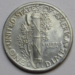 1944 D Mercury Dime - antique WW2 era Denver mintmark American dime