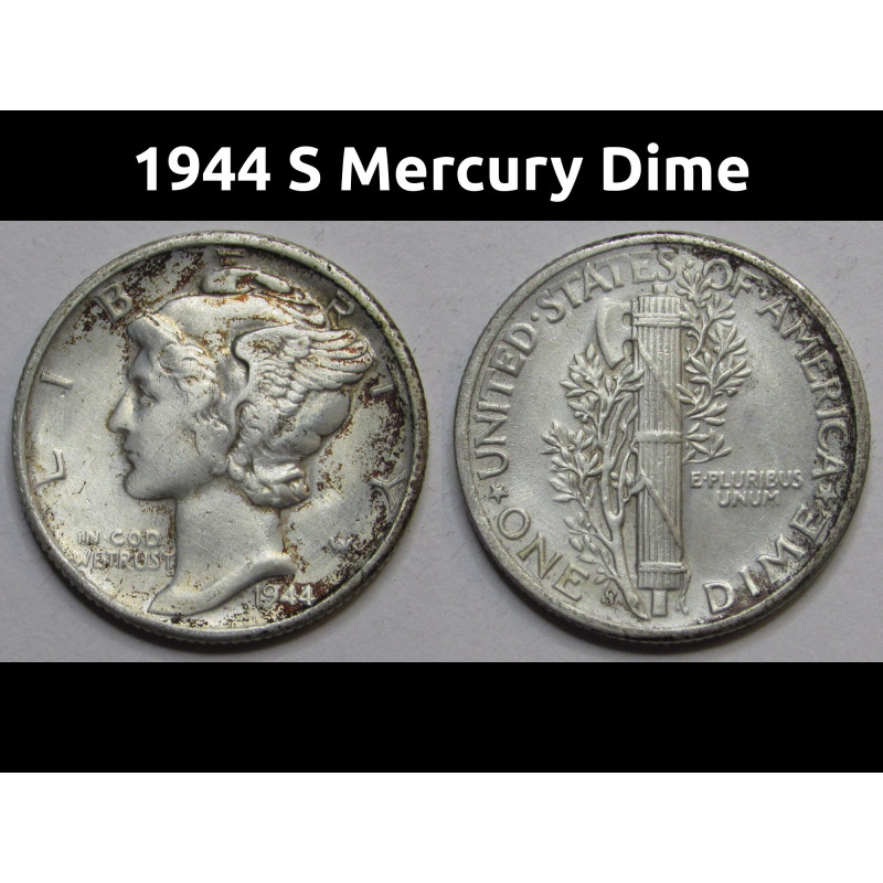 1944 S Mercury Dime - antique San Francisco WW2 era silver dime