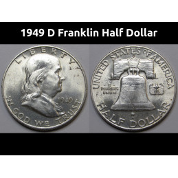 1949 D Franklin Half Dollar - uncirculated second year of issue Denver mintmark silver coin