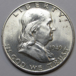 1949 D Franklin Half Dollar - uncirculated second year of issue Denver mintmark silver coin