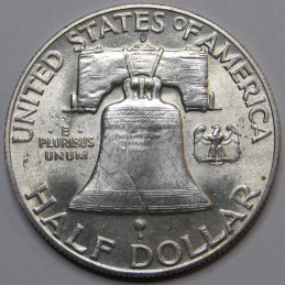 1949 D Franklin Half Dollar - uncirculated second year of issue Denver mintmark silver coin