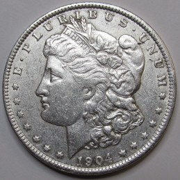 1904 O Morgan Dollar - antique American silver dollar coin from New Orleans mint