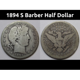 1894 S Barber Half Dollar - antique better date San Francisco mintmark silver half dollar