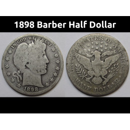 1898 Barber Half Dollar - antique 19th century American silver half dollar