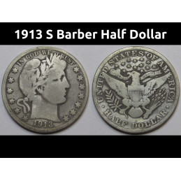 1913 S Barber Half Dollar - antique San Francisco mintmark American half dollar