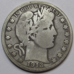 1913 S Barber Half Dollar - antique San Francisco mintmark American half dollar