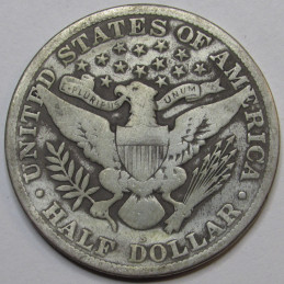 1913 S Barber Half Dollar - antique San Francisco mintmark American half dollar