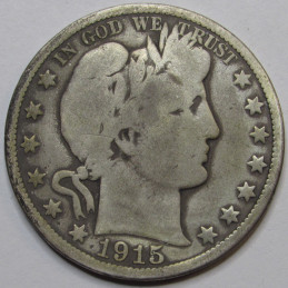 1915 D Barber Half Dollar - antique Denver mintmark American silver half dollar